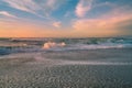 Sunset over the Pacific ocean. Beautiful dreamlike seascape, cloudy sky on background