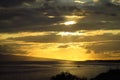 Sunset over the pacific ocean, boat on the sea, Maui,  Hawaii Royalty Free Stock Photo