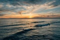 Sunset Over The Pacific Ocean, In Newport Beach, Orange County, California