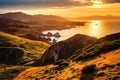 Sunset over the Pacific Ocean in San Francisco, California, USA, Aerial view of Marin Headlands and the Golden Gate Bay at sunset Royalty Free Stock Photo