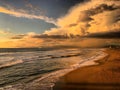 Sunset over the Pacific Ocean with the storm clouds over the Manhattan Beach, California, USA, January 2019 Royalty Free Stock Photo