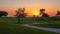 Sunset over Pacific Ocean at Torrey Pines Golf Course near San Diego, California Royalty Free Stock Photo