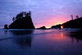 Sunset over the Pacific through sea arches, Olympic National Park, Washington, USA Royalty Free Stock Photo
