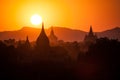 Sunset over pagodas in Bagan, Myanmar Burma Royalty Free Stock Photo