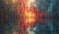 Sunset over the painted image of a fantasy forest, reflecting beauty in nature Royalty Free Stock Photo