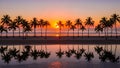 Sunset Over Palm Trees Reflection Royalty Free Stock Photo