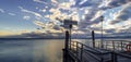 Sunset over pier at lake Garda in Bardolino Italy Royalty Free Stock Photo