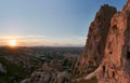 Sunset over the Pigeon Valley. View from Uchisar castle Royalty Free Stock Photo