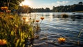 Sunset over the pond, nature beauty reflected in tranquil water generated by AI Royalty Free Stock Photo