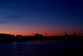 Sunset over the port of Hamburg Royalty Free Stock Photo