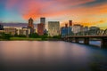 Sunset over Portland downtown and the Willamette River in Portland, Oregon
