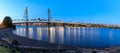 Sunset Over Portland Oregon City Skyline Along Willamette River Waterfront Royalty Free Stock Photo