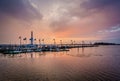 Sunset over the Potomac River, in National Harbor, Maryland. Royalty Free Stock Photo