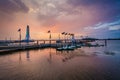 Sunset over the Potomac River, in National Harbor, Maryland. Royalty Free Stock Photo