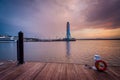 Sunset over the Potomac River, in National Harbor, Maryland. Royalty Free Stock Photo