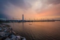 Sunset over the Potomac River, in National Harbor, Maryland. Royalty Free Stock Photo