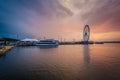 Sunset over the Potomac River, in National Harbor, Maryland. Royalty Free Stock Photo