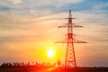 Sunset over the powerlines Royalty Free Stock Photo