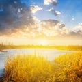 Sunset over a prairie lake Royalty Free Stock Photo