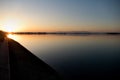 Sunset over the ptujsko jezero dam on drava river in Ptuj in Slovenia