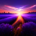 Sunset over purple lavender fields in Provence, France generative AI Royalty Free Stock Photo