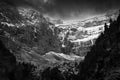 Sunset over the Pyrenees mountains, Circus of Gavarnie with snow Royalty Free Stock Photo