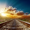 Sunset over railroad to horizon