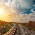 Sunset over railroad to horizon Royalty Free Stock Photo