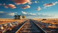 Sunset over the railroad track, vanishing point of a journey generated by AI Royalty Free Stock Photo