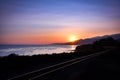 Sunset over the Railroad Tracks in Highway 101 - California, USA Royalty Free Stock Photo