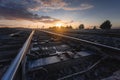 Sunset Over Railway Tracks, Detail of Tracks Royalty Free Stock Photo