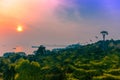 Sunset over rainforest with cable cars on Sentosa Island in Singapore, Asia Royalty Free Stock Photo