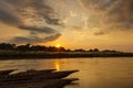 Sunset over the Rapti river in Sauraha. Royalty Free Stock Photo