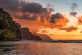 Sunset over the receding mountains of the Na Pali coast of Kauai in Hawaii Royalty Free Stock Photo