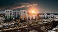 Sunset over a residential area with multi-storey buildings Royalty Free Stock Photo