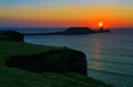 Sunset over Rhossili Bay and Worms head Royalty Free Stock Photo