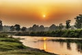 Sunset over the river in Chitwan National Park, Nepal Royalty Free Stock Photo