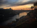 Sunset over the river Douro with LuÃ­s I Bridge in Porto, Portugal, December 2018 Royalty Free Stock Photo