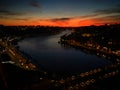 Sunset over the river Douro with the view of the city Porto, Portugal, May 2019 Royalty Free Stock Photo