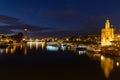 Sunset over the river Guadalquivir in downtown Seville