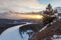 Sunset over the river Irkut