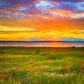 Beautiful landscape. Sunset over the river Kama Royalty Free Stock Photo