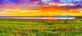 Sunset over the river Kama. Panorama Royalty Free Stock Photo