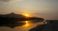 Sunset over the river at Palomino Beach, Colombia. Royalty Free Stock Photo