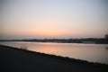 Sunset over the river rotte and waterstorage of the Eendragtspolder in Zevenhuizen, Netherlands Royalty Free Stock Photo