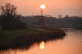 Sunset over the river rotte and waterstorage of the Eendragtspolder in Zevenhuizen, Netherlands Royalty Free Stock Photo