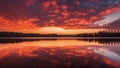 sunset over the river a sunset over a lake with trees and clouds at dusk Royalty Free Stock Photo