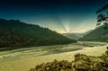 Sunset over river Tista, Sikkim, India