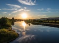 The sunset over river Weser in Germany Royalty Free Stock Photo