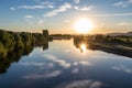 The sunset over river Weser in Germany Royalty Free Stock Photo